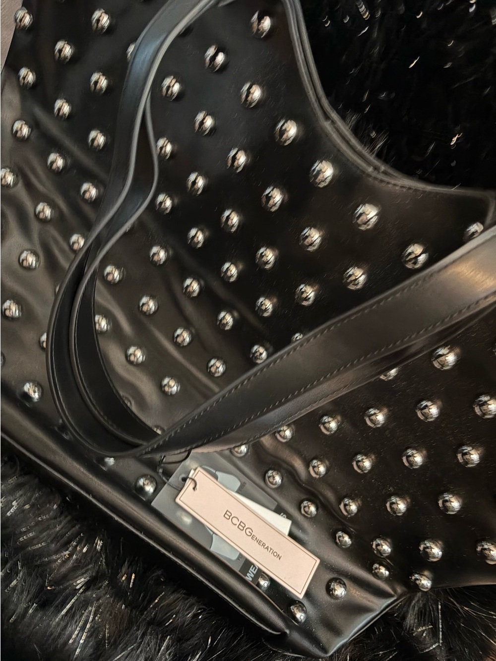 BCBGeneration Black Tote with Silver Studs